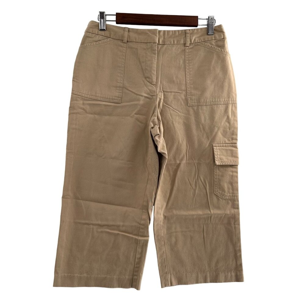 Breckenridge Womens Petite10P Wide-Leg Cargo Pants Tan‎ Stretch Cotton Khaki b